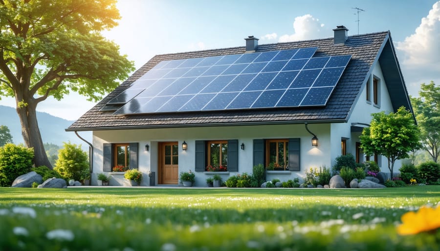 Family celebrating their new solar panel installation in front of their home