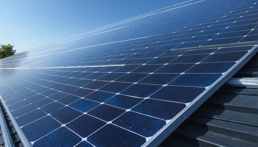 Homeowner reviewing multiple solar loan documents at kitchen table