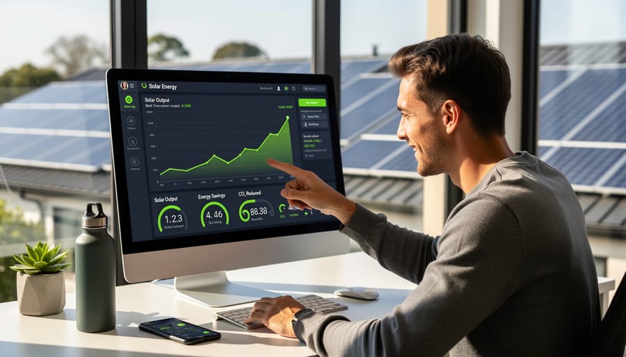 Person using smartphone to monitor home solar panel energy production
